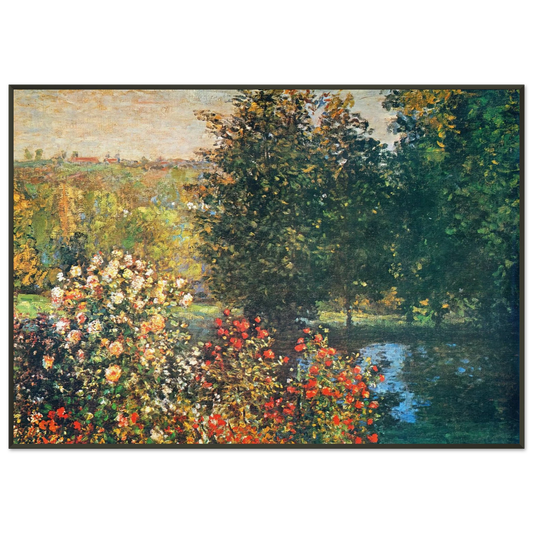 claude monet  Roses in the Hoshedes Garden at Montregon Framed Art Print  - Aluminum Frame - 21x29.7 cm / 8x12"