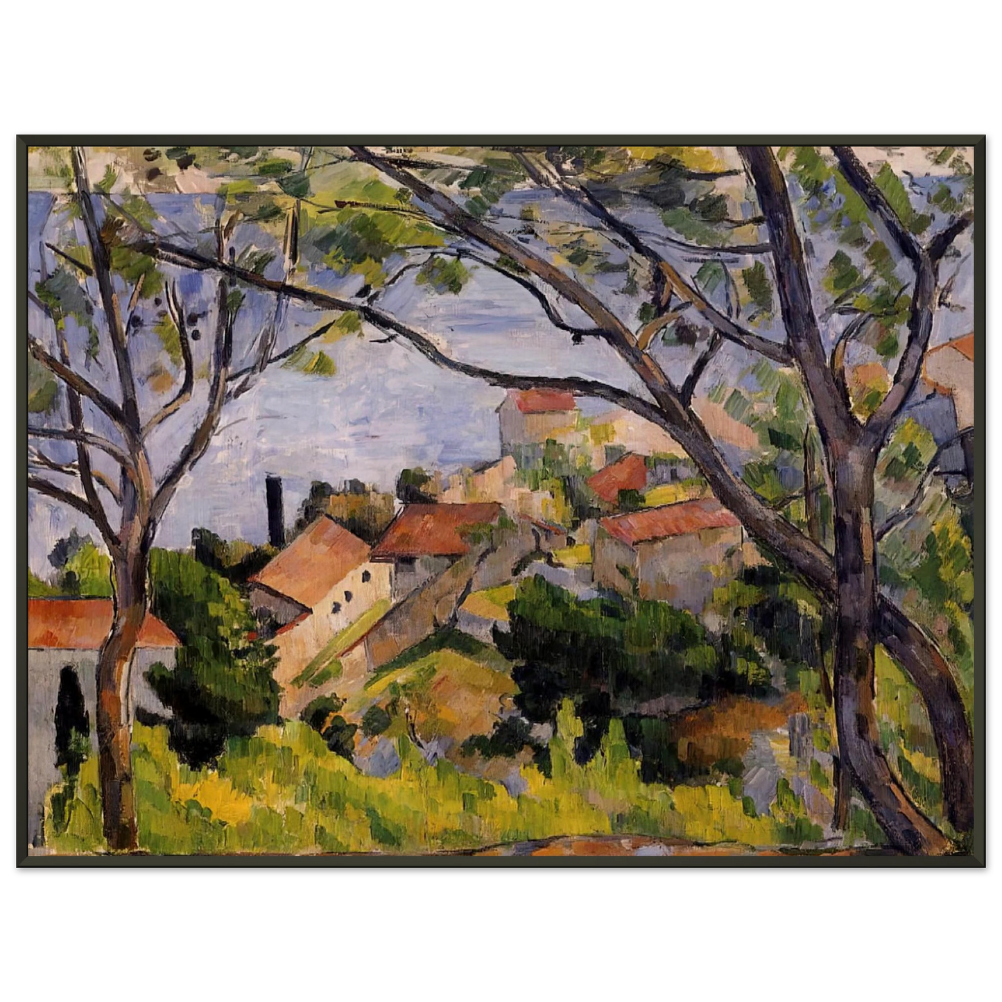 Paul Cezanne  LEstaque View through the Trees Framed Art Print  - Aluminum Frame - 40x50 cm / 16x20 inches