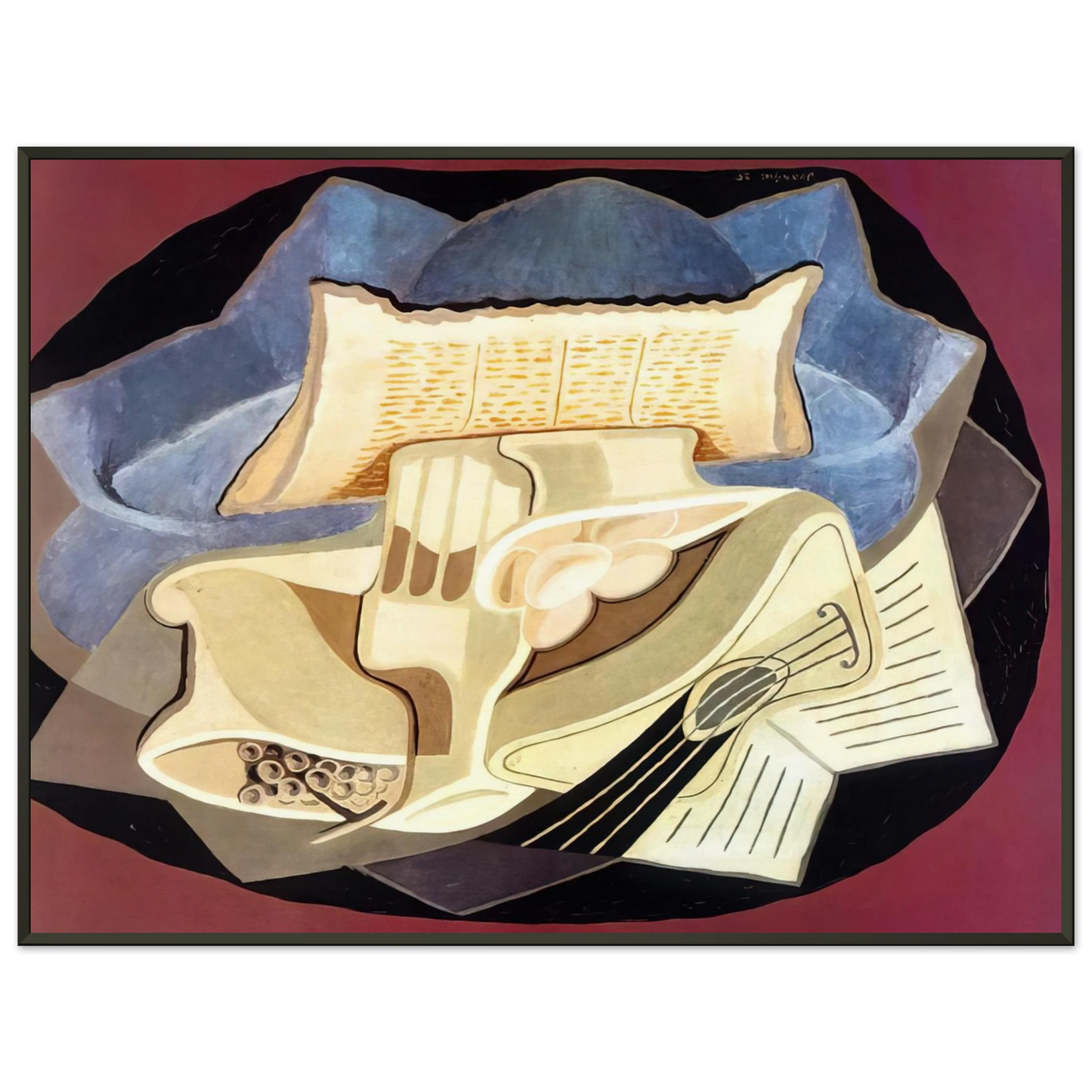 Juan Gris  THE BLUE CLOTH 1925 Framed Art Print  - Aluminum Frame - 60x80 cm / 24x32 inches