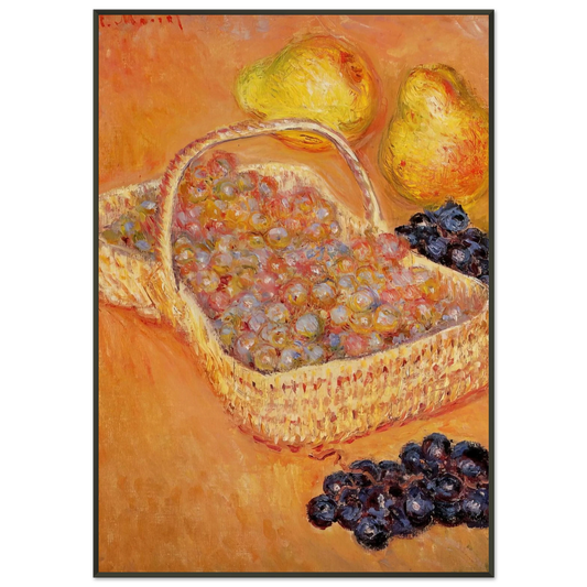 claude monet  Basket of Graphes Quinces and Pears Framed Art Print  - Aluminum Frame - 21x29.7 cm / 8x12"