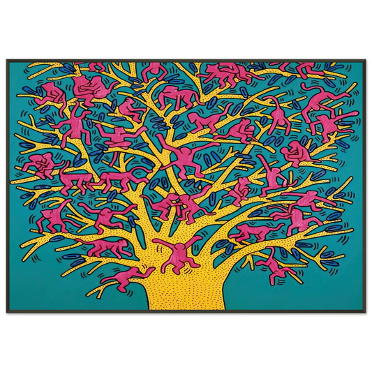 Keith Haring  THE TREE OF MONKEYS Framed Art Print  - Aluminum Frame - 21x29.7 cm / 8x12"
