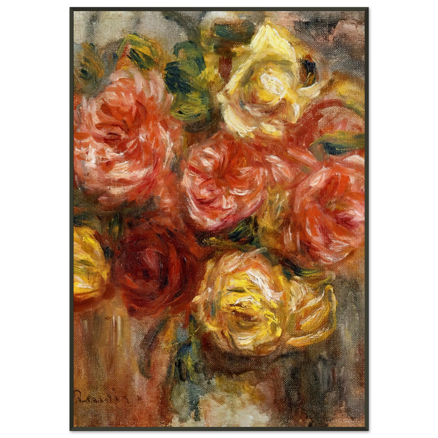 PierreAuguste Renoir  Bouquet of Roses in a Vase Framed Art Print  - Aluminum Frame - 21x29.7 cm / 8x12"