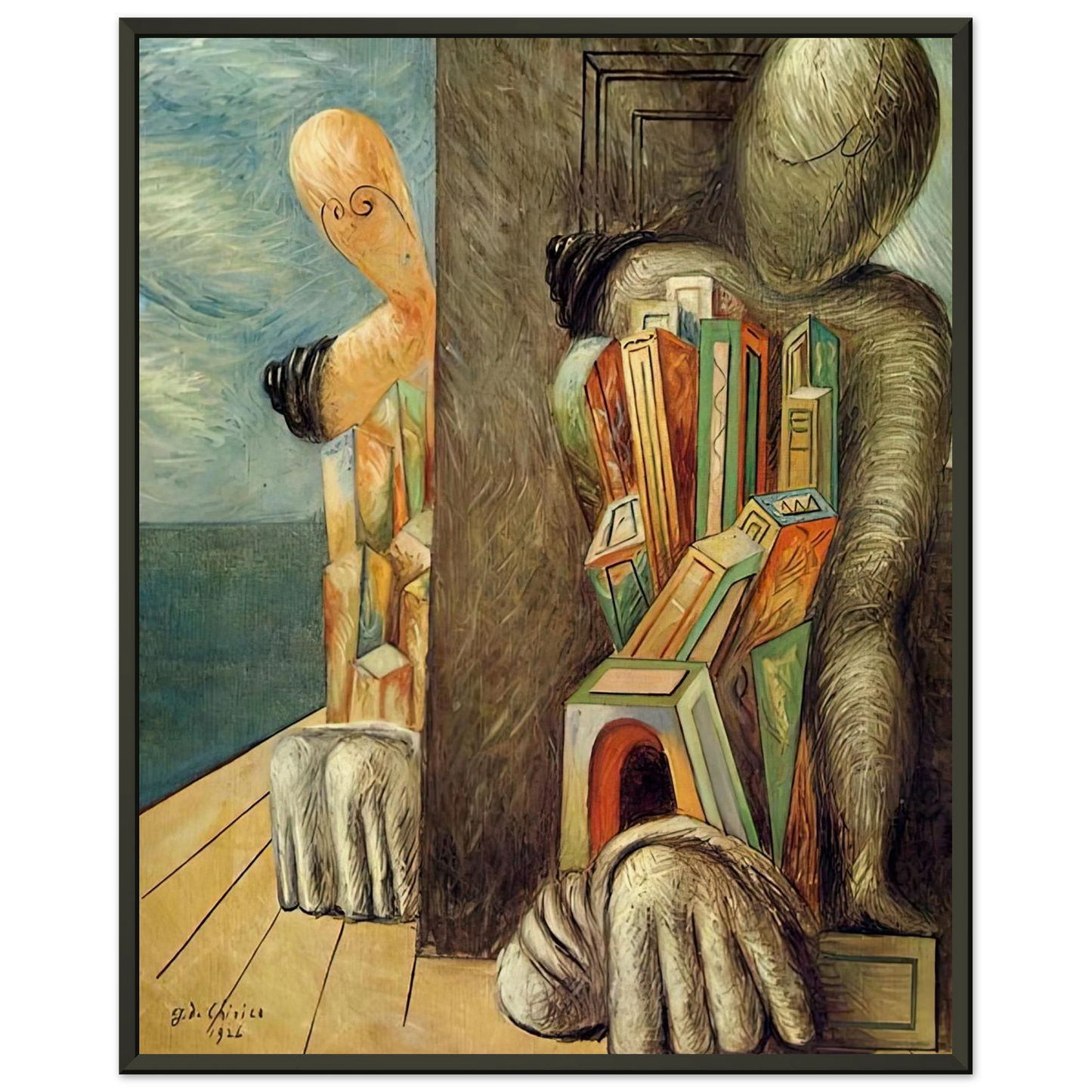 Giorgio de Chirico  ARCHAEOLOGISTS 1926 Framed Art Print  - Aluminum Frame - 70x100 cm / 28x40 inches