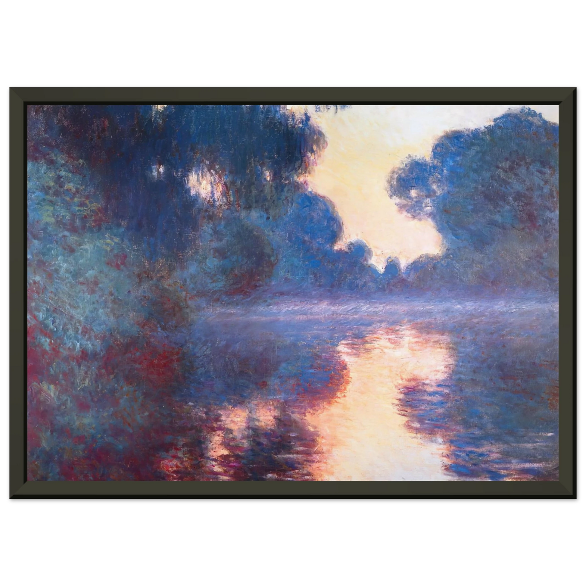 claude monet  Misty Morning on the Seine in Bue Framed Art Print  - Aluminum Frame - 70x100 cm / 28x40 inches