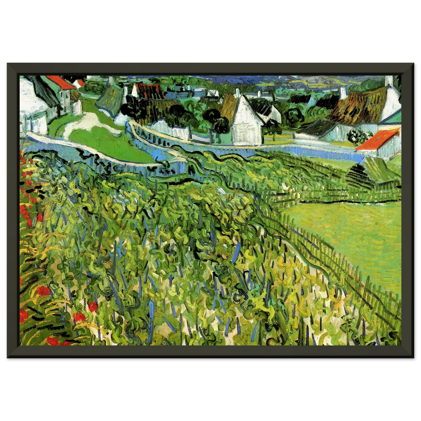 Vincent van Gogh  Vineyards with a View of Auvers Framed Art Print  - Aluminum Frame - 70x100 cm / 28x40 inches