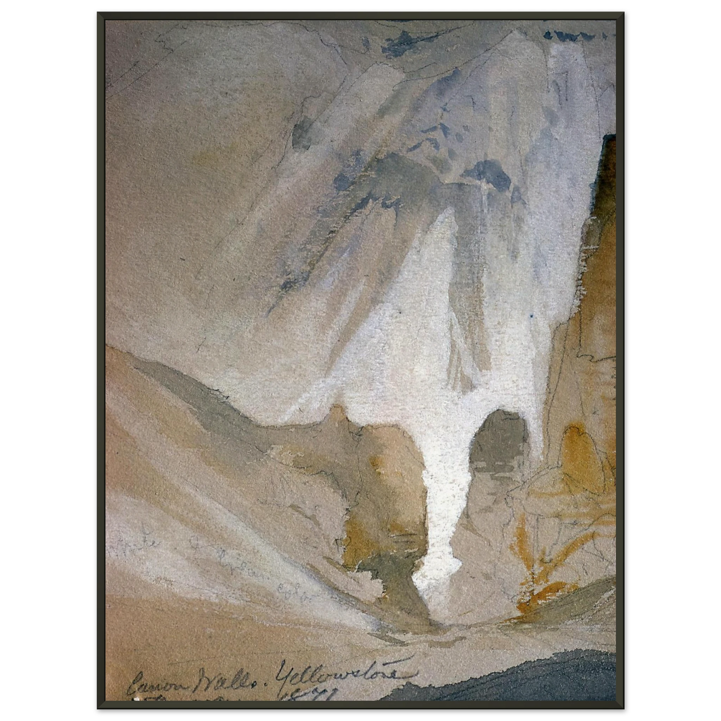Thomas Moran  Canyon Walls Yellowstone sketch Framed Art Print  - Aluminum Frame - 60x80 cm / 24x32 inches
