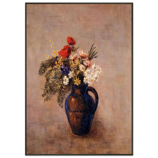 Odilon Redon  BOUQUET OF FLOWERS IN A BLUE VASE Framed Art Print  - Aluminum Frame - 21x29.7 cm / 8x12"
