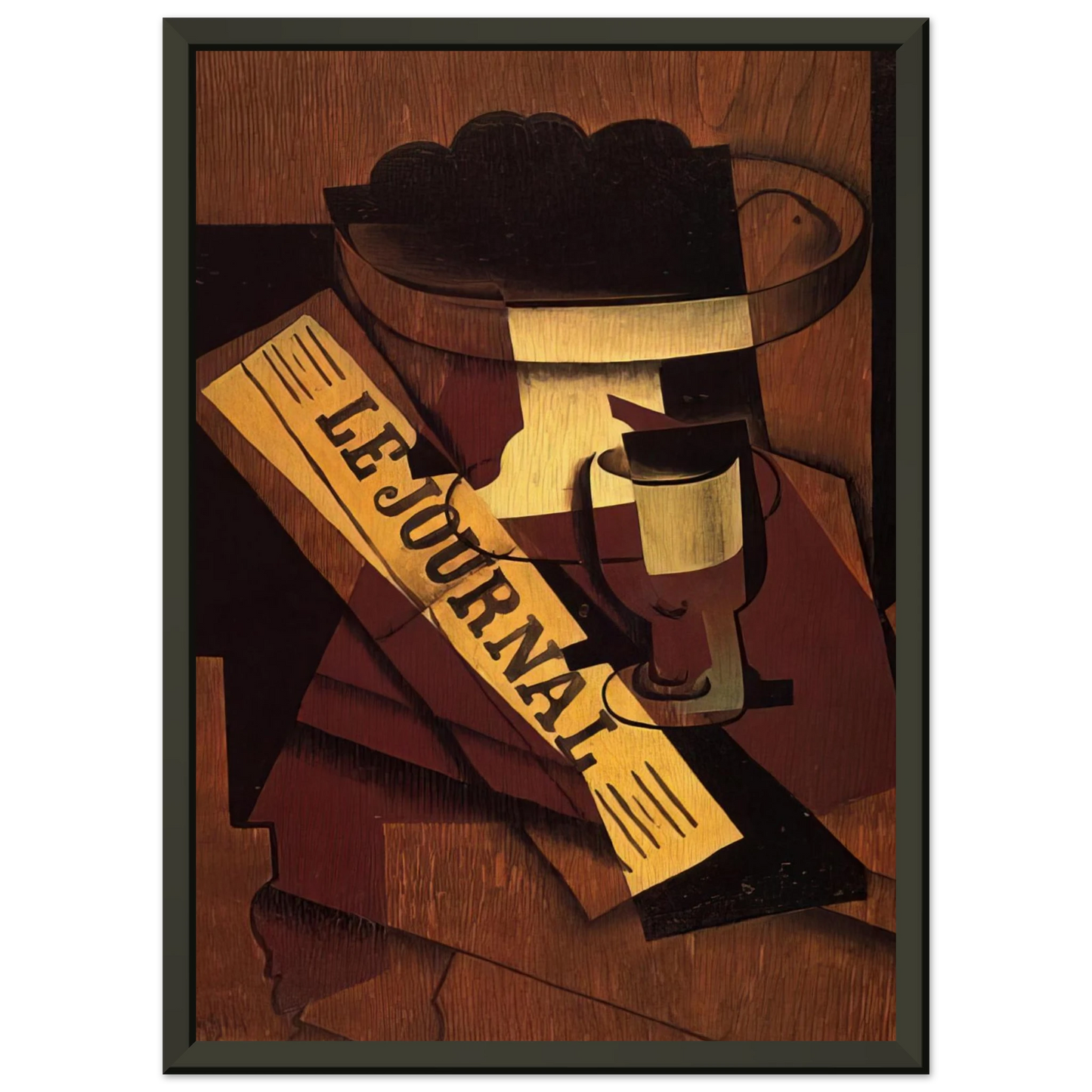 Juan Gris  FRUIT DISH GLASS AND NEWSPAPER 1916 Framed Art Print  - Aluminum Frame - 40x50 cm / 16x20 inches