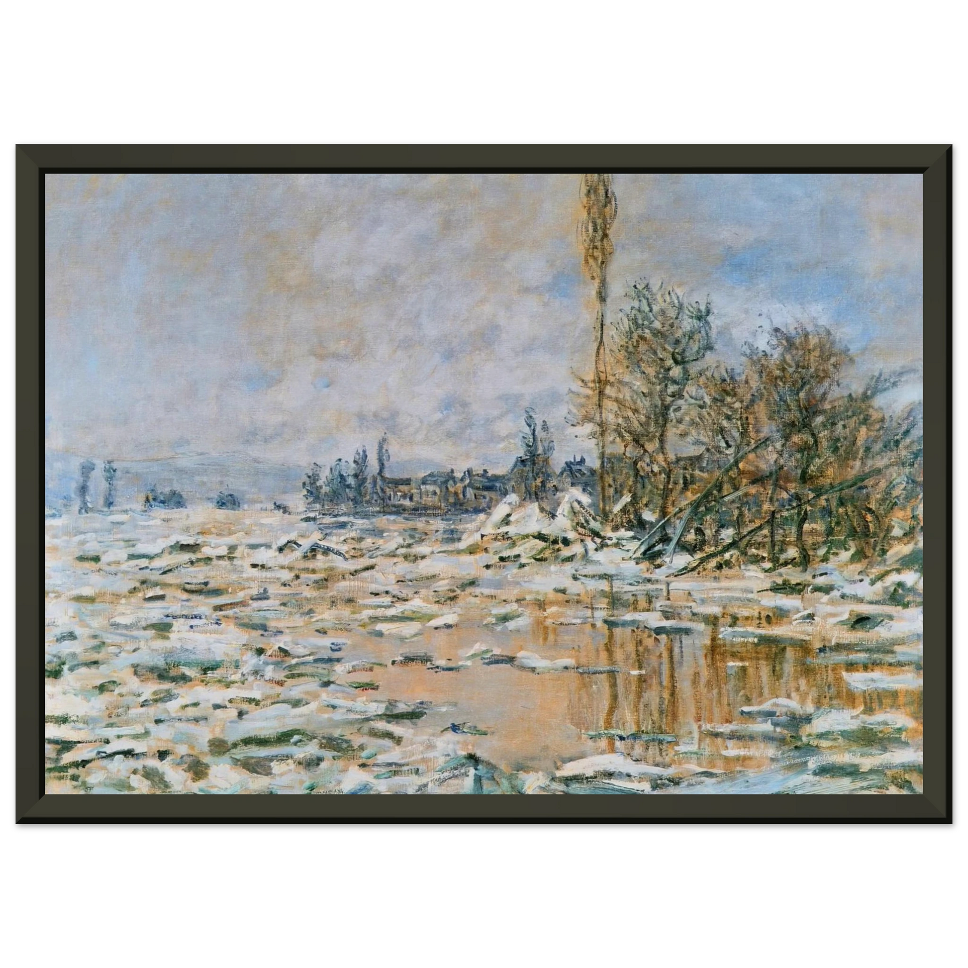 claude monet  Breakup of Ice Lavacourt Grey Weather Framed Art Print  - Aluminum Frame - 70x100 cm / 28x40 inches