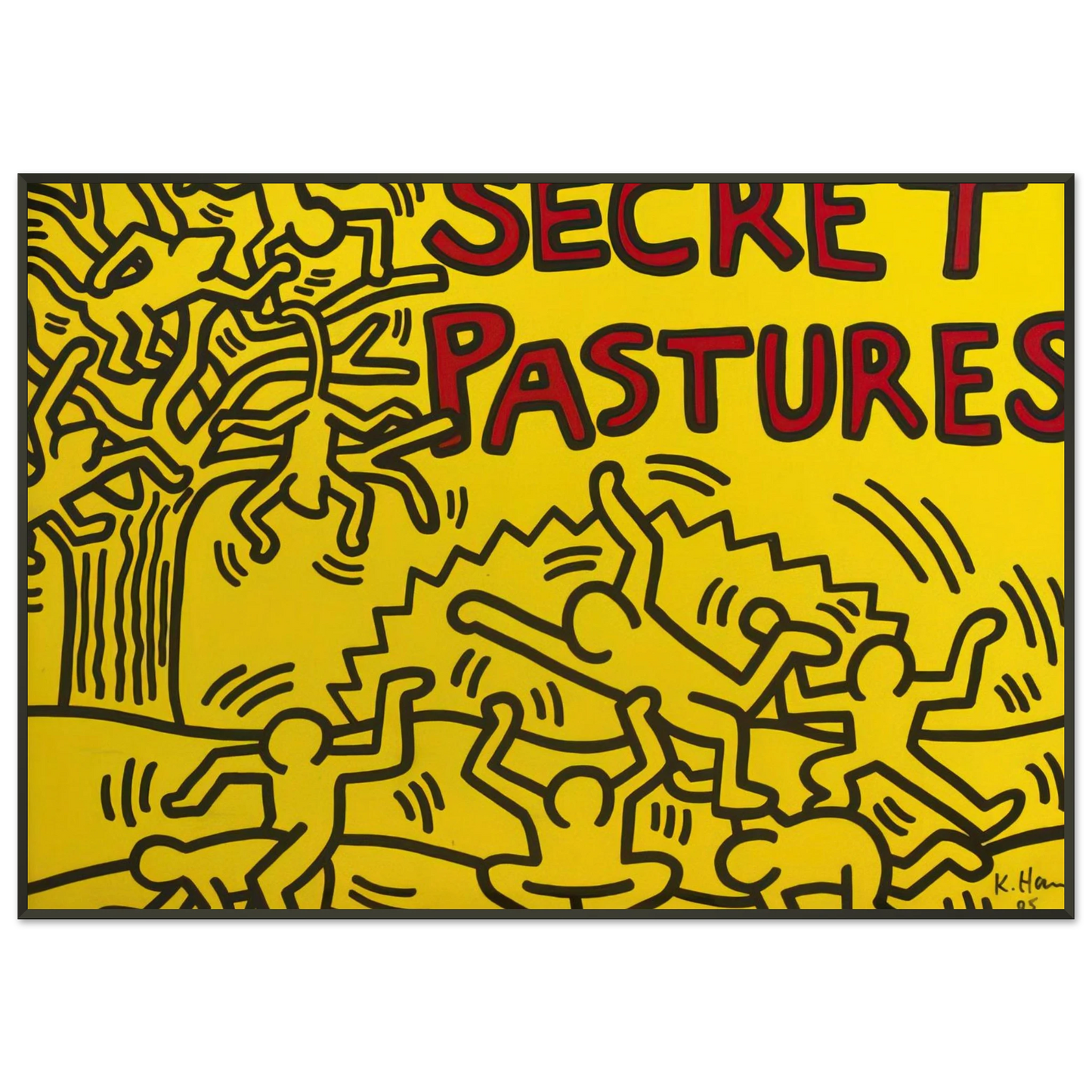 Keith Haring  A POSTER FOR THE BILL T JONES AND ARNIE ZANE PERFORMANCE PIECE SECRET PASTURES 1984 Framed Art Print  - Aluminum Frame - 21x29.7 cm / 8x12"