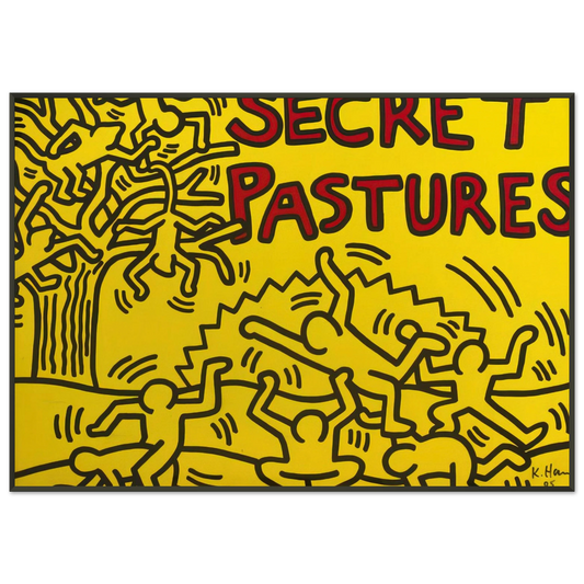 Keith Haring  A POSTER FOR THE BILL T JONES AND ARNIE ZANE PERFORMANCE PIECE SECRET PASTURES 1984 Framed Art Print  - Aluminum Frame - 21x29.7 cm / 8x12"