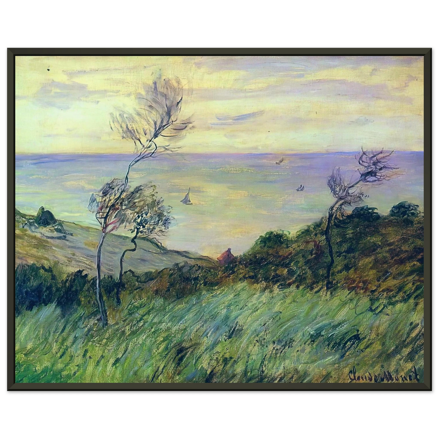 claude monet  Cliffs of Varengeville Gust of Wind Framed Art Print  - Aluminum Frame - 40x50 cm / 16x20 inches