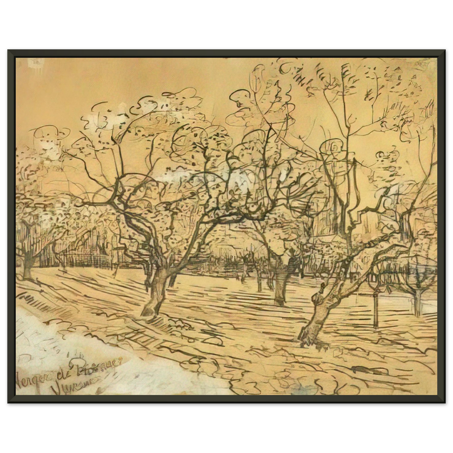 Vincent van Gogh  Orchard with Blossoming Plum Trees The White Orchard Framed Art Print  - Aluminum Frame - 40x50 cm / 16x20 inches