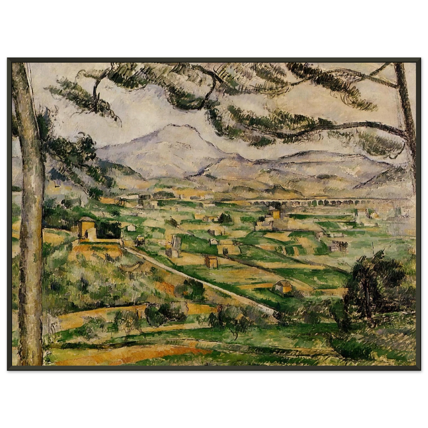 Paul Cezanne  Mont SainteVictoire with Large Pine Framed Art Print  - Aluminum Frame - 60x80 cm / 24x32 inches