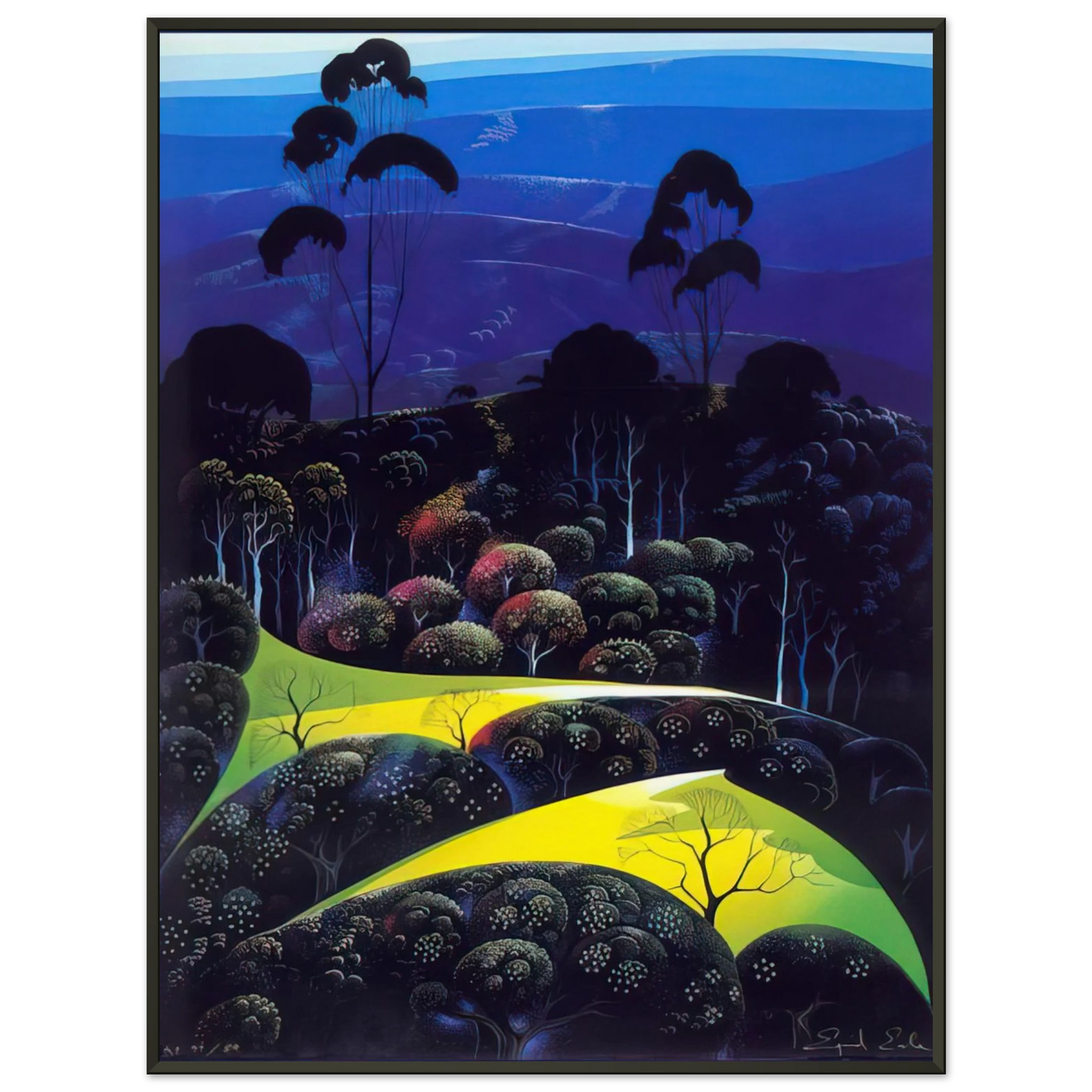 Eyvind Earle  Inland from the Sea Framed Art Print  - Aluminum Frame - 70x100 cm / 28x40 inches