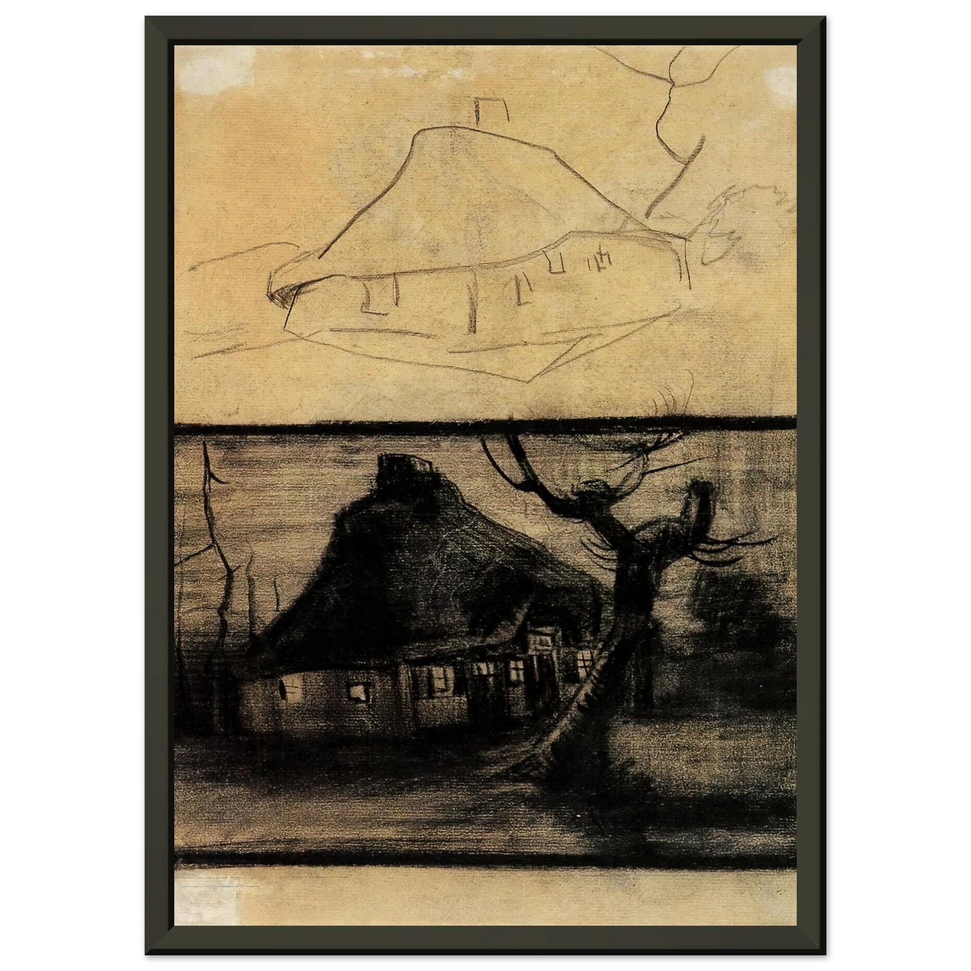 Vincent van Gogh  Two Studies of a Cottage Framed Art Print  - Aluminum Frame - 70x100 cm / 28x40 inches