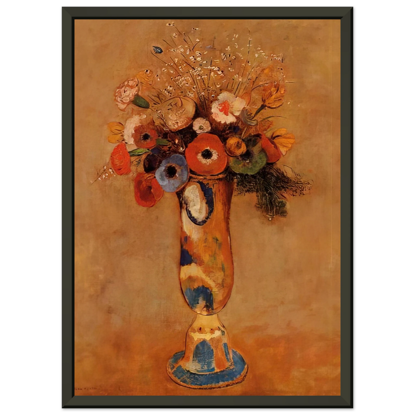 Odilon Redon  WILDFLOWERS IN A LONG NECKED VASE Framed Art Print  - Aluminum Frame - 40x50 cm / 16x20 inches
