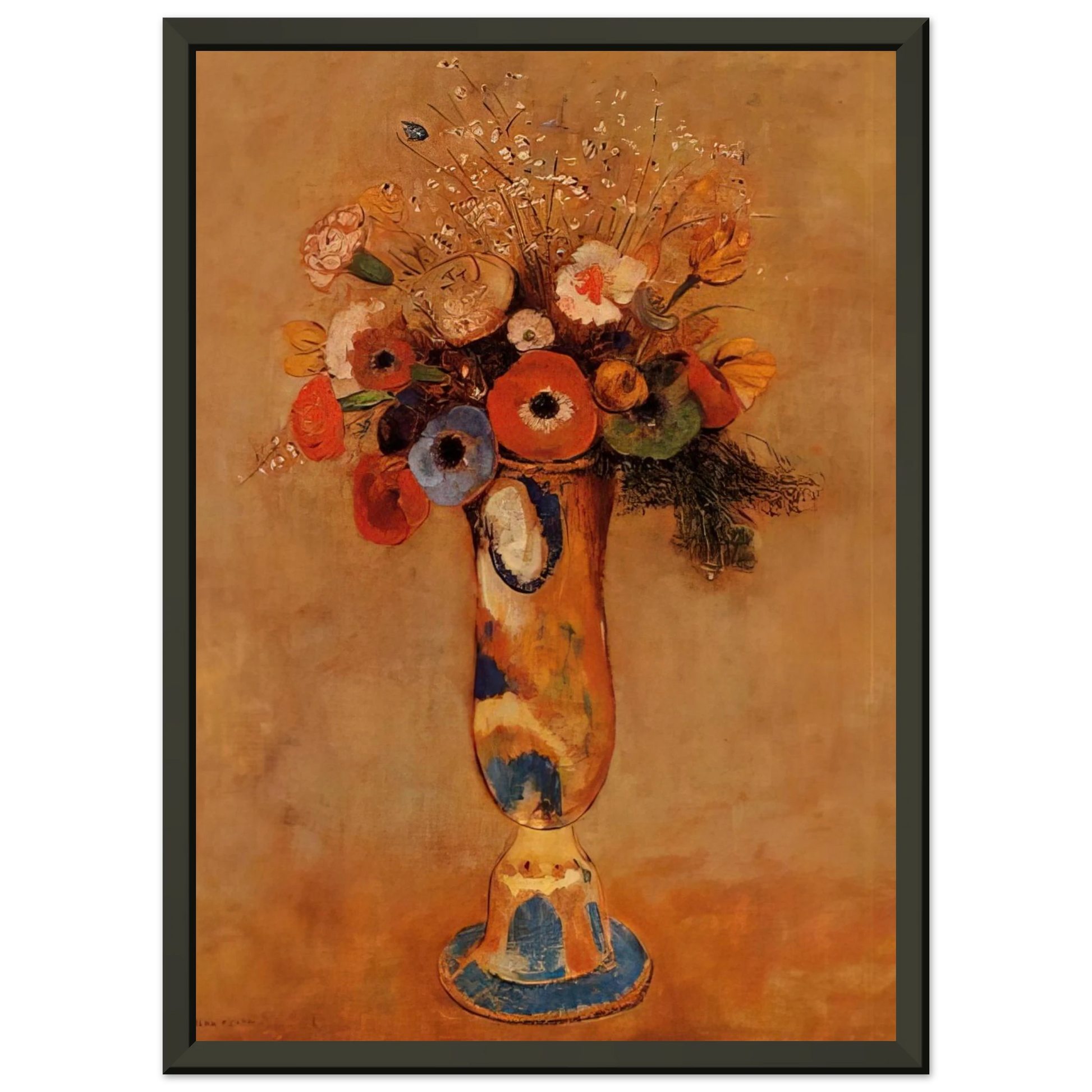 Odilon Redon  WILDFLOWERS IN A LONG NECKED VASE Framed Art Print  - Aluminum Frame - 40x50 cm / 16x20 inches
