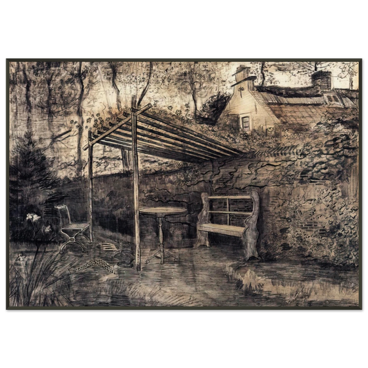 Vincent van Gogh  The Garden of the Parsonage with Arbor Framed Art Print  - Aluminum Frame - 21x29.7 cm / 8x12"