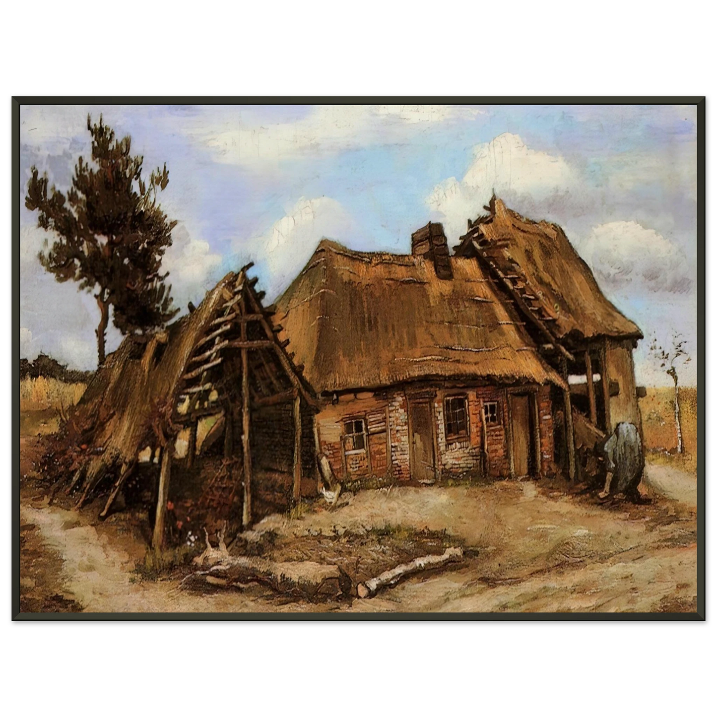 Vincent van Gogh  Cottage with Decrepit Barn and Stooping Woman Framed Art Print  - Aluminum Frame - 40x50 cm / 16x20 inches