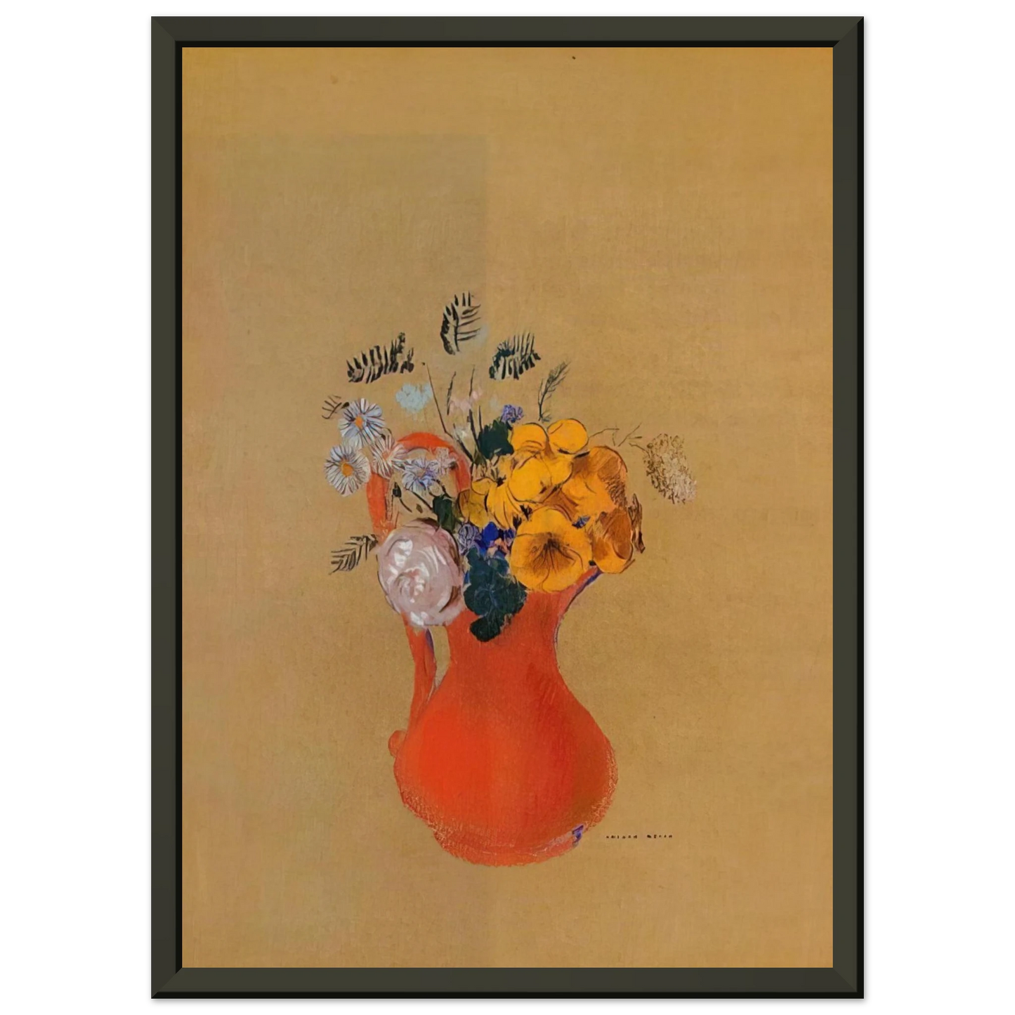 Odilon Redon  FLOWERS IN A RED PITCHER Framed Art Print  - Aluminum Frame - 60x80 cm / 24x32 inches