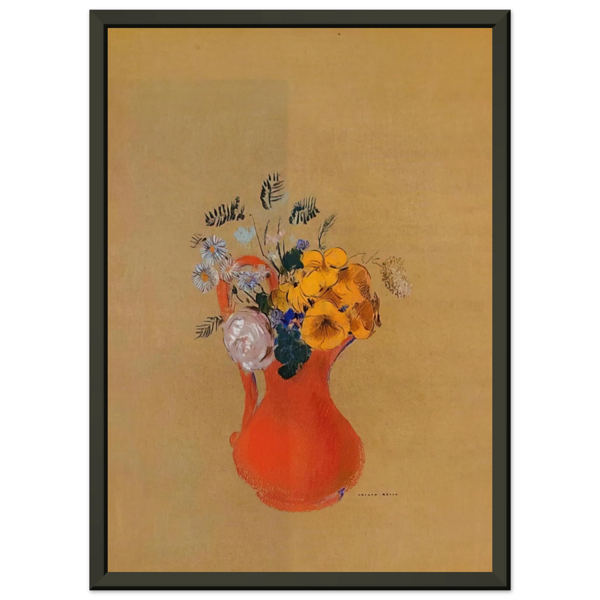 Odilon Redon  FLOWERS IN A RED PITCHER Framed Art Print  - Aluminum Frame - 60x80 cm / 24x32 inches