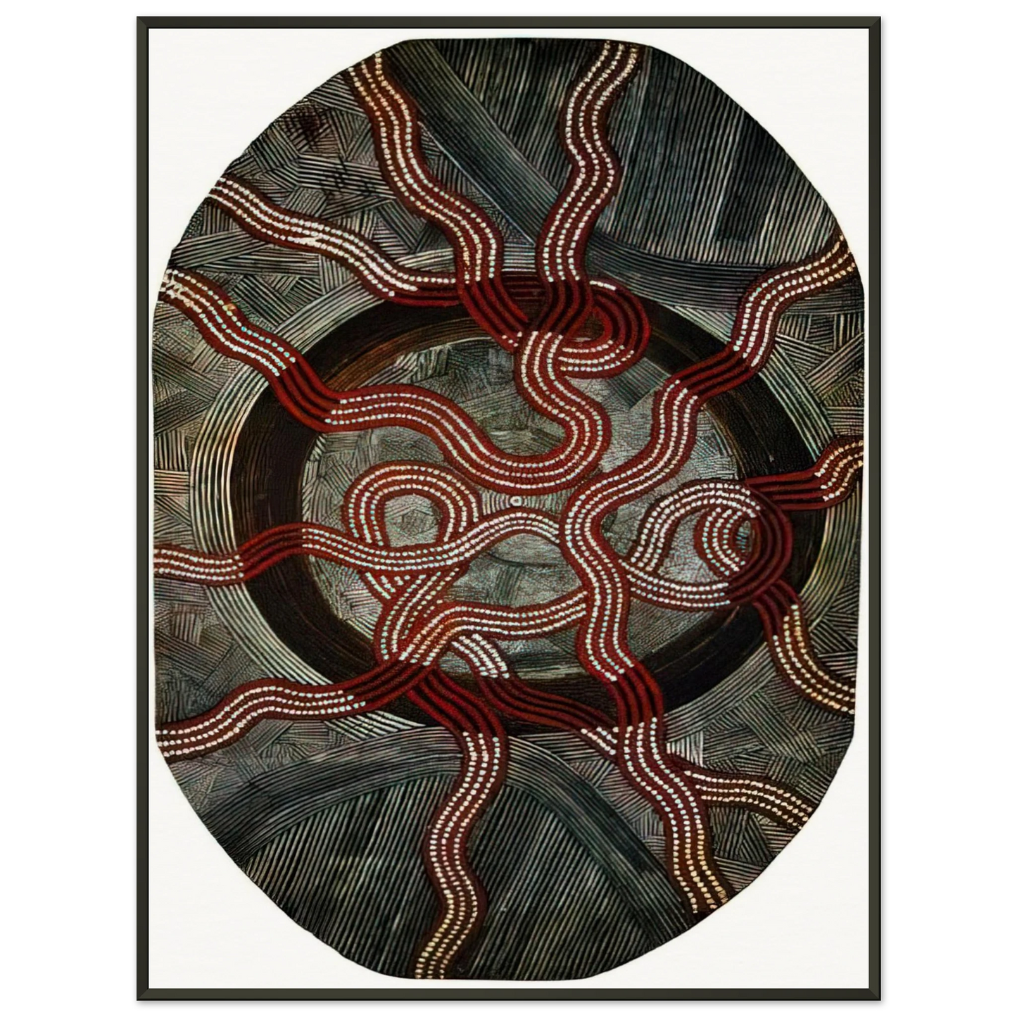 Clifford Possum Tjapaltjarri  Untitled Snake Dreaming  1972 Framed Art Print  - Aluminum Frame - 40x50 cm / 16x20 inches