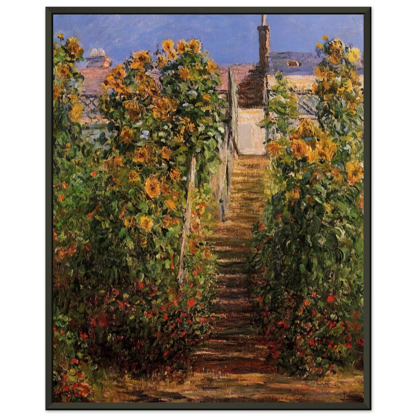 claude monet  The Steps at Vetheuil Framed Art Print  - Aluminum Frame - 60x80 cm / 24x32 inches