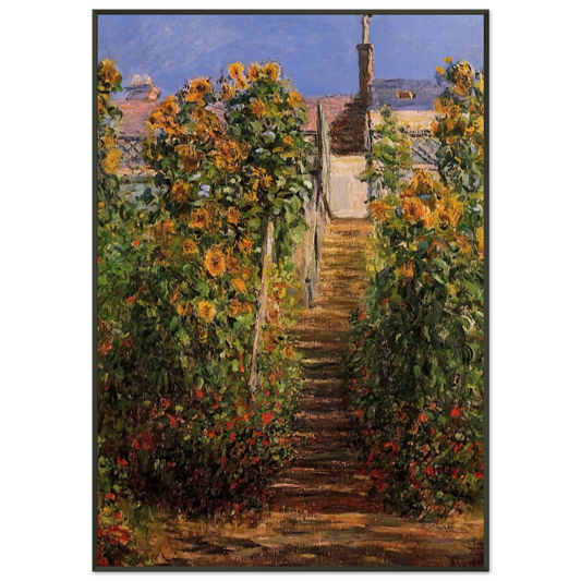 claude monet  The Steps at Vetheuil Framed Art Print  - Aluminum Frame - 21x29.7 cm / 8x12"