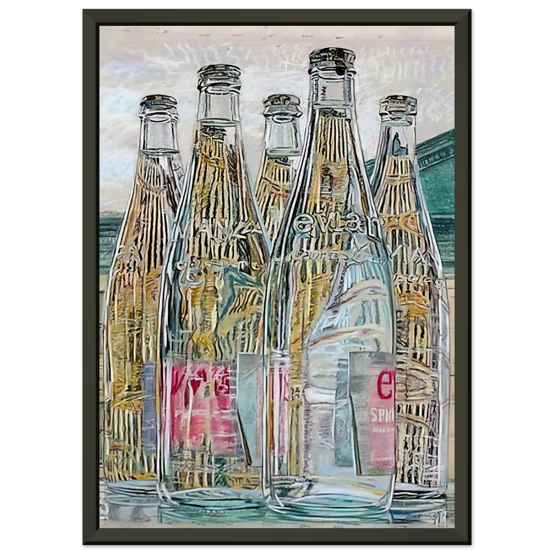 Janet Fish  EVIAN BOTTLES 1976 Framed Art Print  - Aluminum Frame - 60x80 cm / 24x32 inches