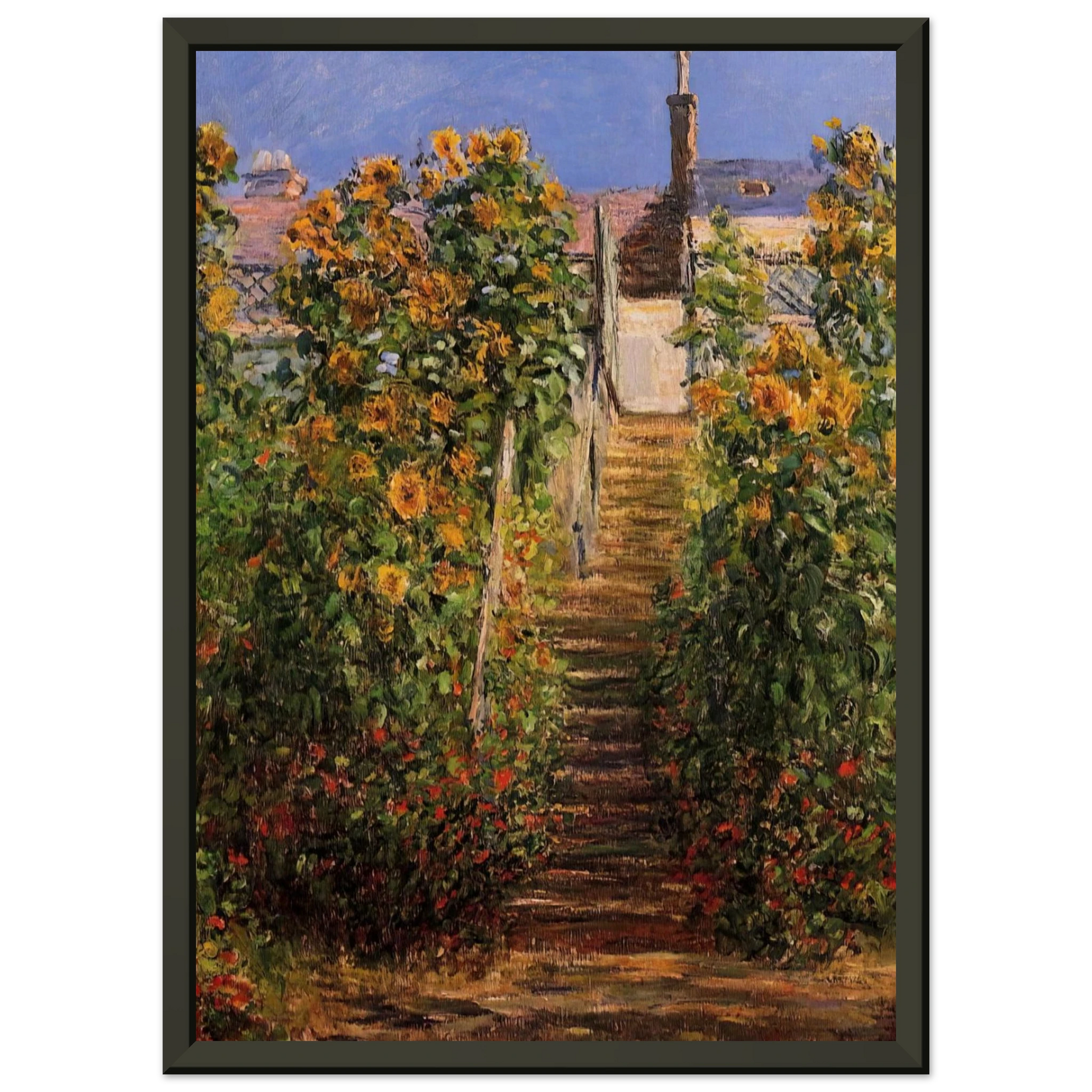 claude monet  The Steps at Vetheuil Framed Art Print  - Aluminum Frame - 40x50 cm / 16x20 inches