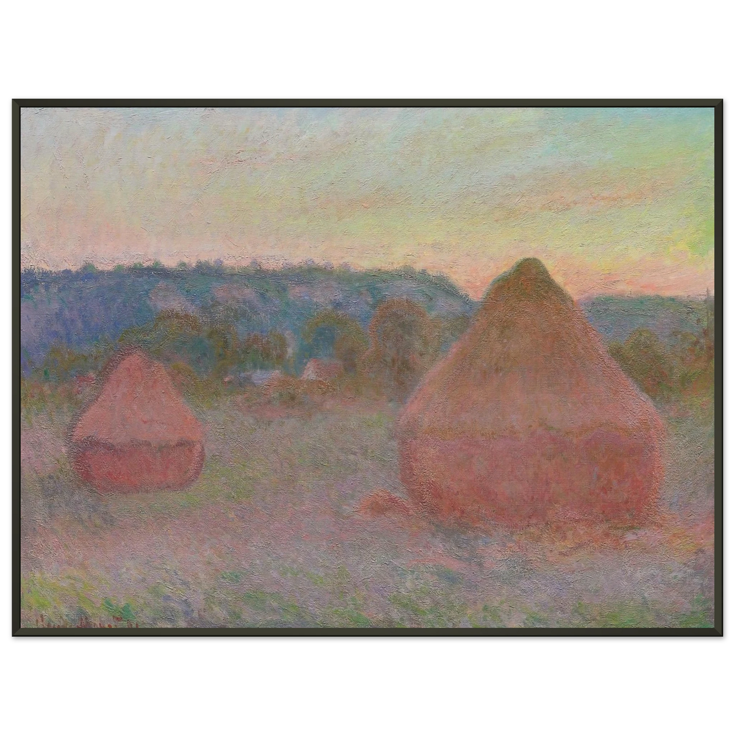 claude monet  Stacks of Wheat End of Day Autumn Framed Art Print  - Aluminum Frame - 40x50 cm / 16x20 inches