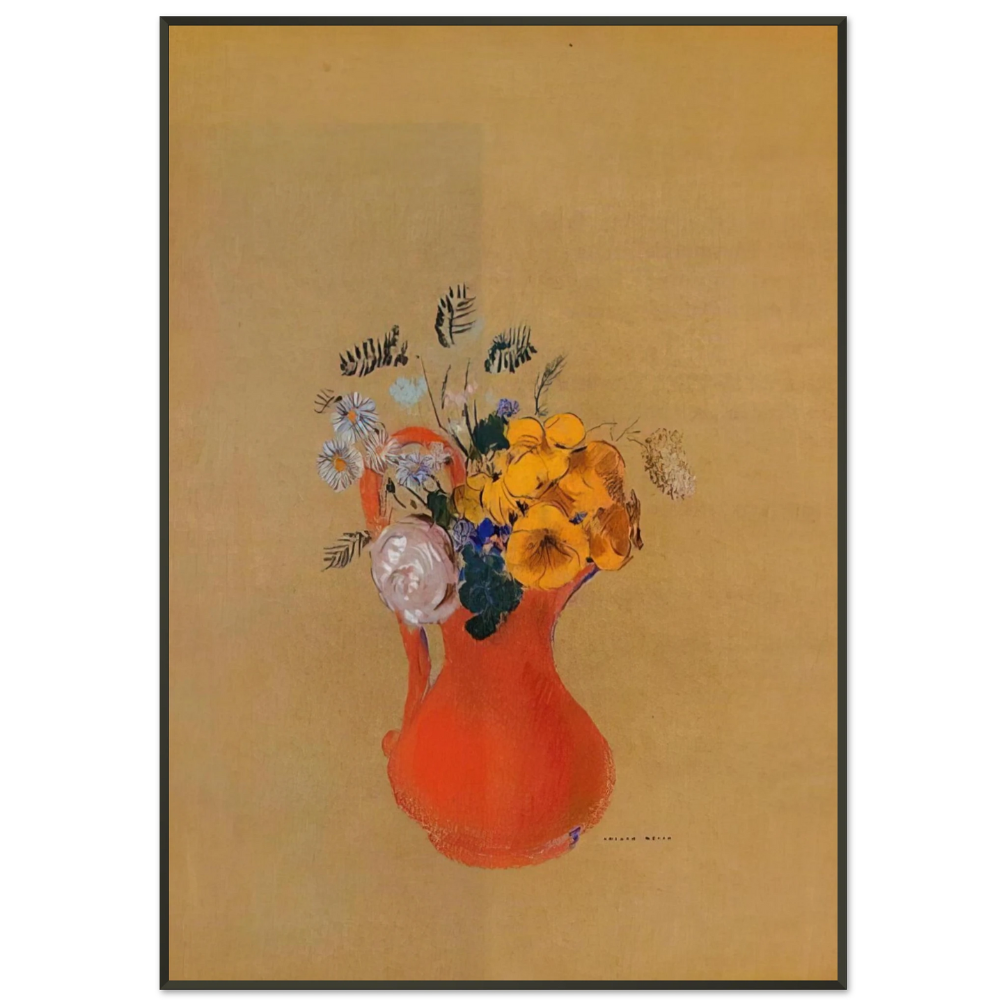 Odilon Redon  FLOWERS IN A RED PITCHER Framed Art Print  - Aluminum Frame - 21x29.7 cm / 8x12"