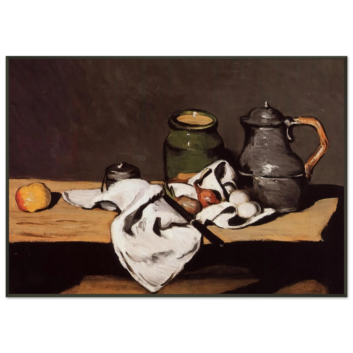 Paul Cezanne  Still Life with Green Pot and Pewter Jug Framed Art Print  - Aluminum Frame - 21x29.7 cm / 8x12"