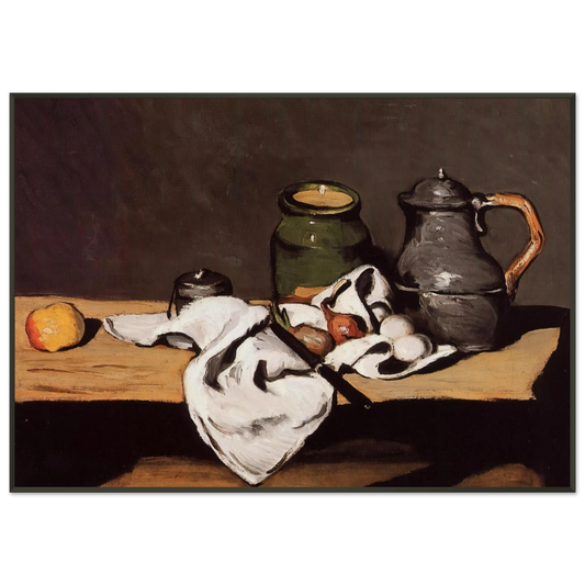 Paul Cezanne  Still Life with Green Pot and Pewter Jug Framed Art Print  - Aluminum Frame - 21x29.7 cm / 8x12"