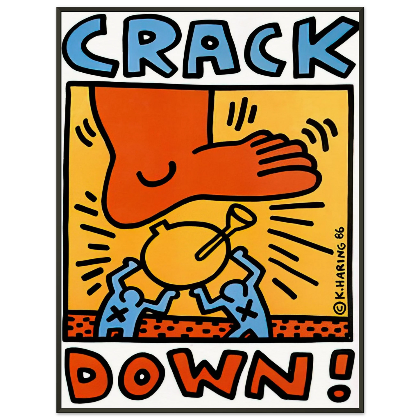 Keith Haring  CRACK DOWN 1986 Framed Art Print  - Aluminum Frame - 70x100 cm / 28x40 inches