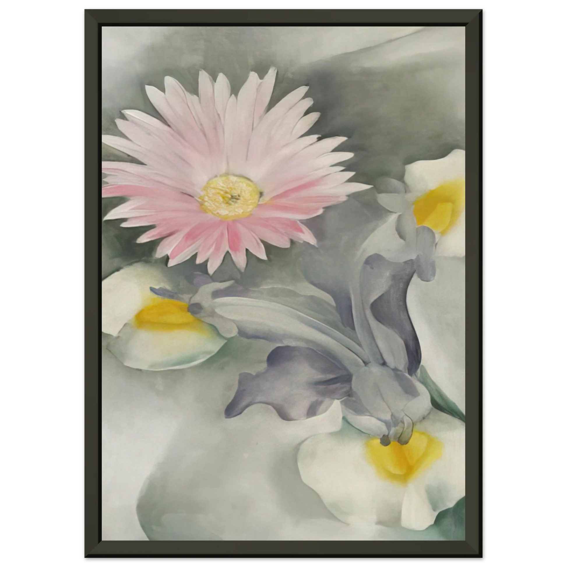 Georgia OKeeffe  Pink Daisy with Iris Framed Art Print  - Aluminum Frame - 70x100 cm / 28x40 inches