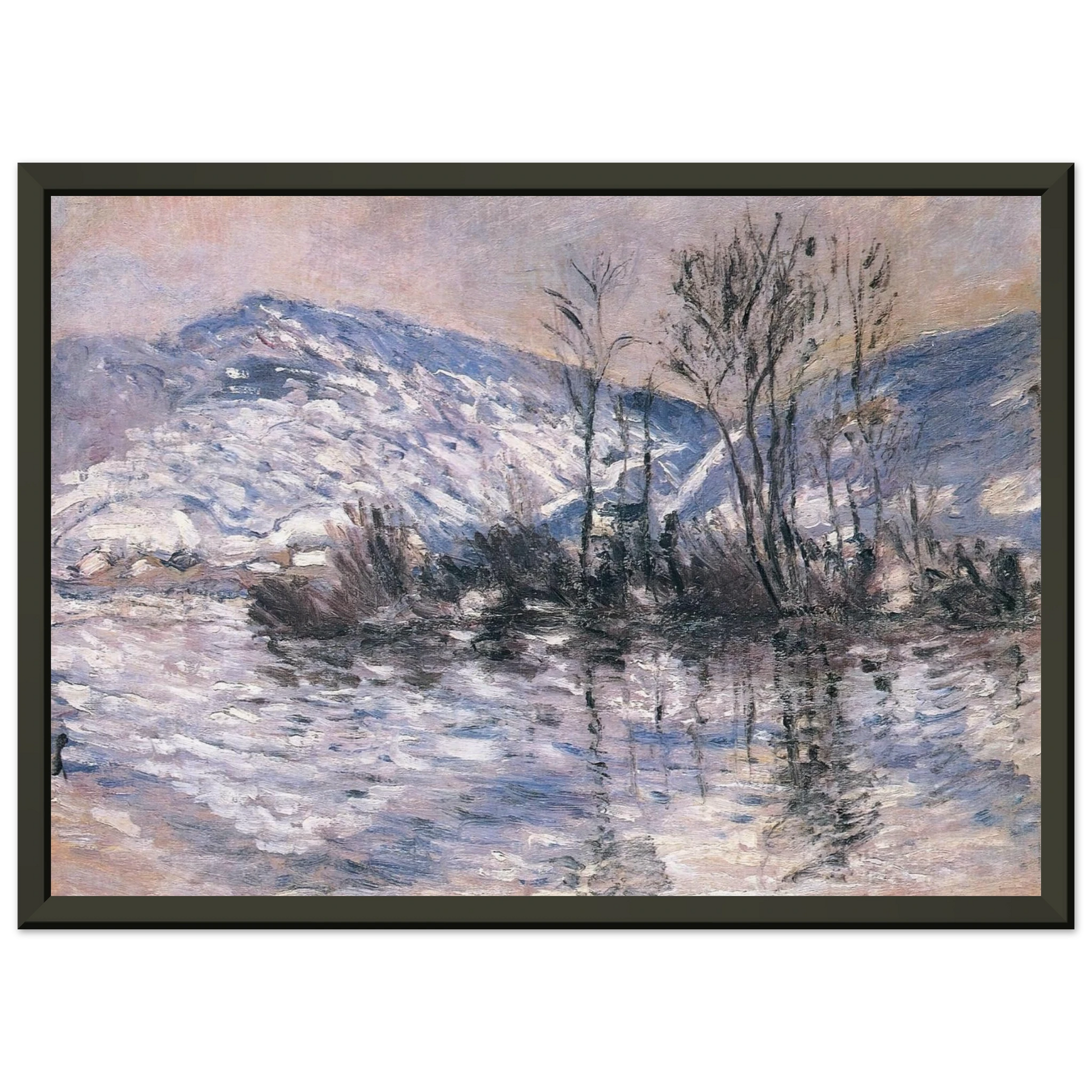 claude monet  The Seine at Port Villez Snow Effect 02 Framed Art Print  - Aluminum Frame - 70x100 cm / 28x40 inches