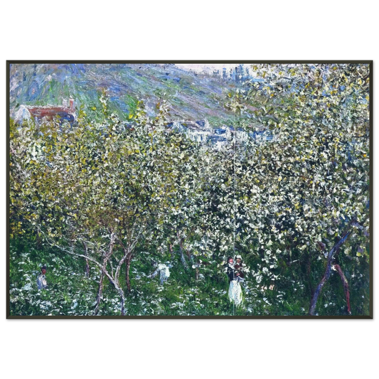 claude monet  Vetheuil Flowering Plum Trees Framed Art Print  - Aluminum Frame - 21x29.7 cm / 8x12"