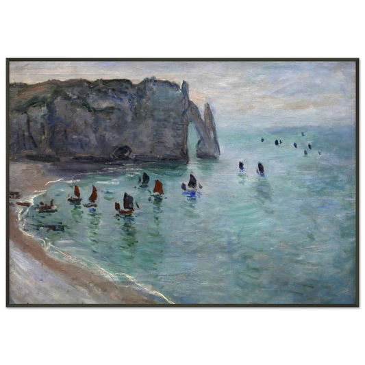 claude monet  Etretat the Aval Door Fishing Boats Leaving the Harbour Framed Art Print  - Aluminum Frame - 21x29.7 cm / 8x12"