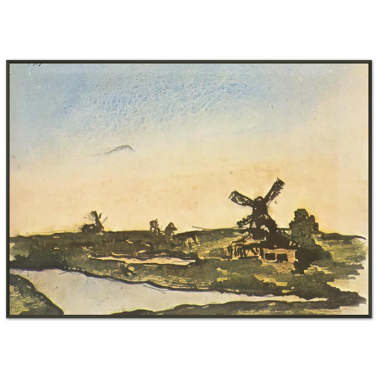 Pablo Picasso  Dutch landscape with windmills Framed Art Print  - Aluminum Frame - 21x29.7 cm / 8x12"