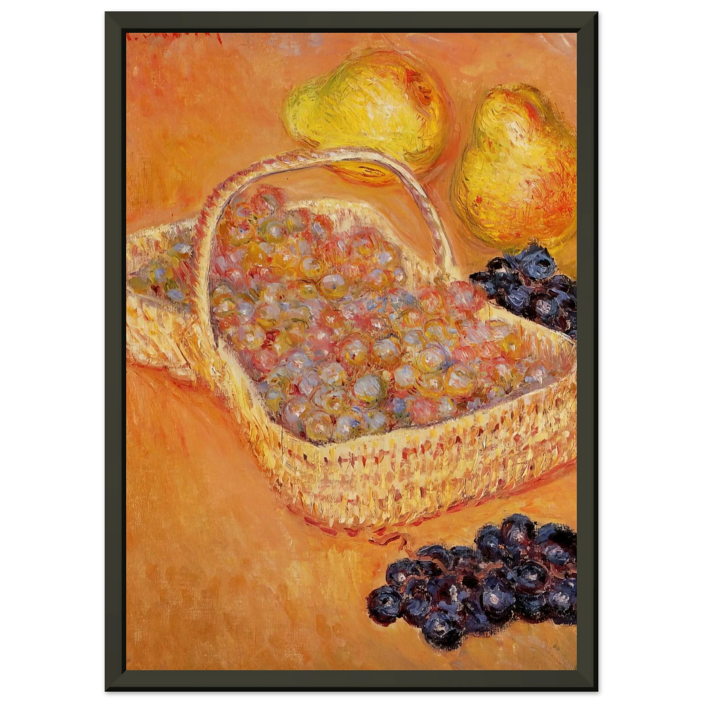claude monet  Basket of Graphes Quinces and Pears Framed Art Print  - Aluminum Frame - 70x100 cm / 28x40 inches