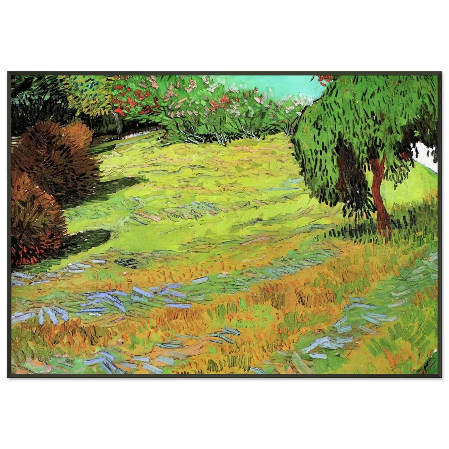 Vincent van Gogh  Sunny Lawn in a Public Park Framed Art Print  - Aluminum Frame - 21x29.7 cm / 8x12"