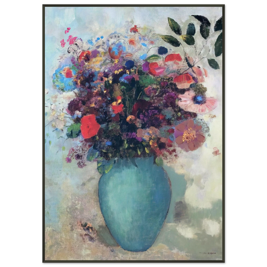 Odilon Redon  FLOWERS IN A TURQUOISE VASE Framed Art Print  - Aluminum Frame - 21x29.7 cm / 8x12"