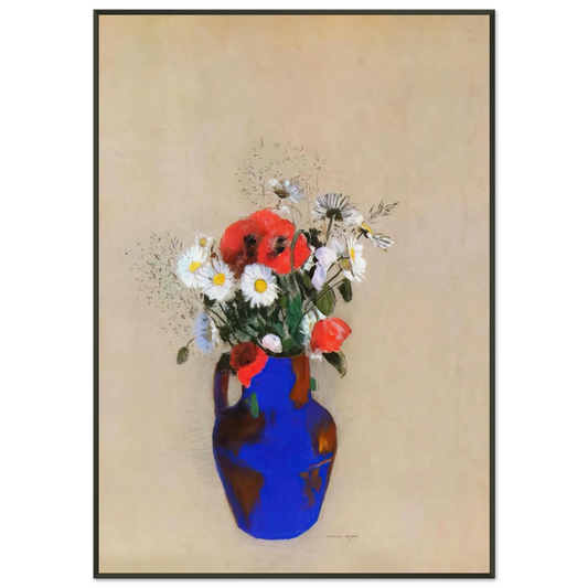 Odilon Redon  POPPIES AND DAISIES IN A BLUE VASE Framed Art Print  - Aluminum Frame - 21x29.7 cm / 8x12"
