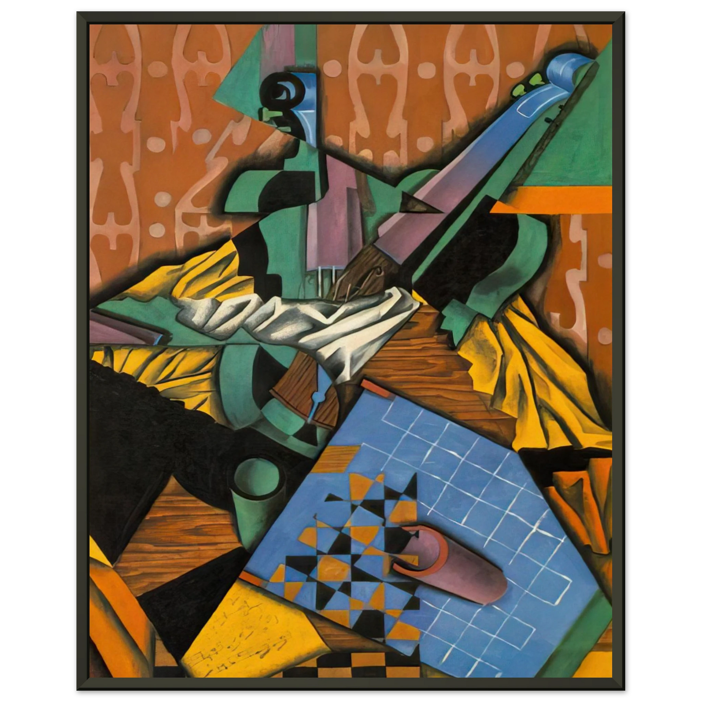 Juan Gris  PHOTOGRAPH OF VIOLIN AND CHECKERBOARD 1913 Framed Art Print  - Aluminum Frame - 40x50 cm / 16x20 inches
