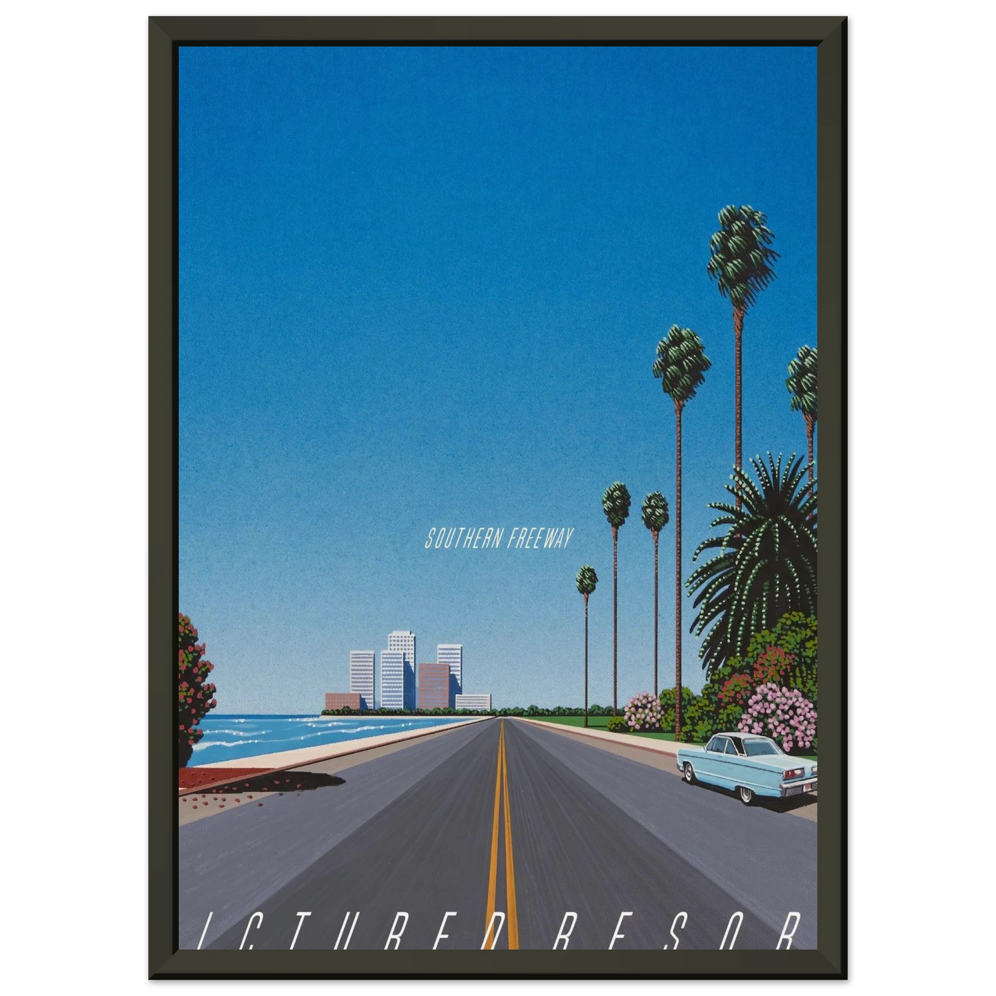 Hiroshi Nagai  Southern Freeway Pictured Resort Framed Art Print  - Aluminum Frame - 70x100 cm / 28x40 inches