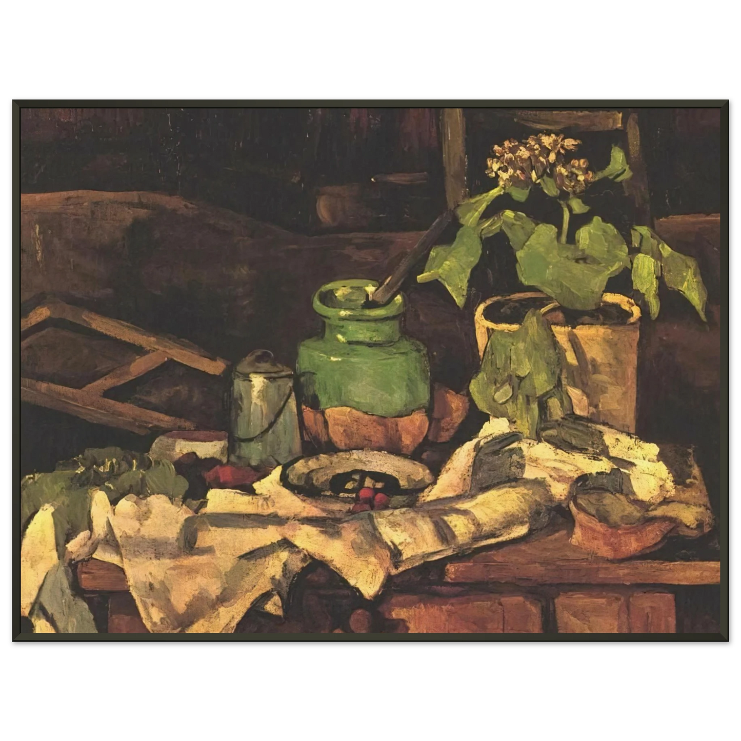 Paul Cezanne  Flower pot at a table Framed Art Print  - Aluminum Frame - 70x100 cm / 28x40 inches