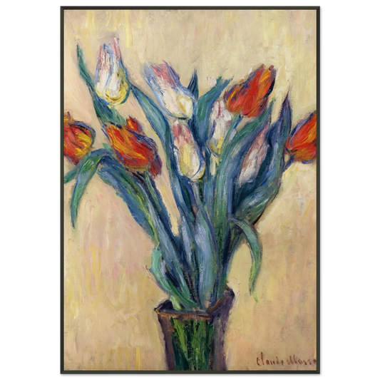 claude monet  Vase of Tulips Framed Art Print  - Aluminum Frame - 21x29.7 cm / 8x12"