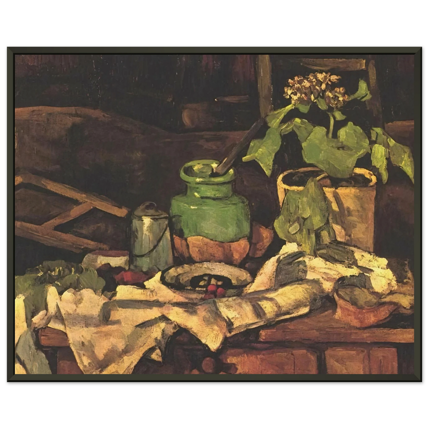 Paul Cezanne  Flower pot at a table Framed Art Print  - Aluminum Frame - 40x50 cm / 16x20 inches